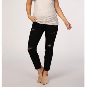 PinkBlush Maternity Black Distressed Raw Hem Jeans